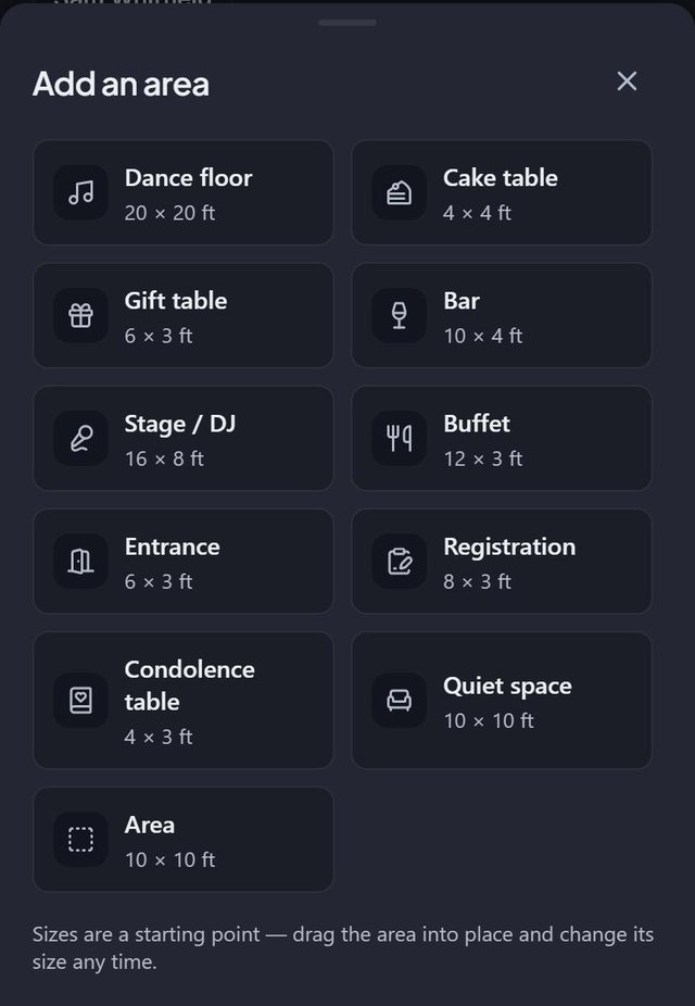 Dance floor, bar, stage and entrance: screen from the SeatSpot app