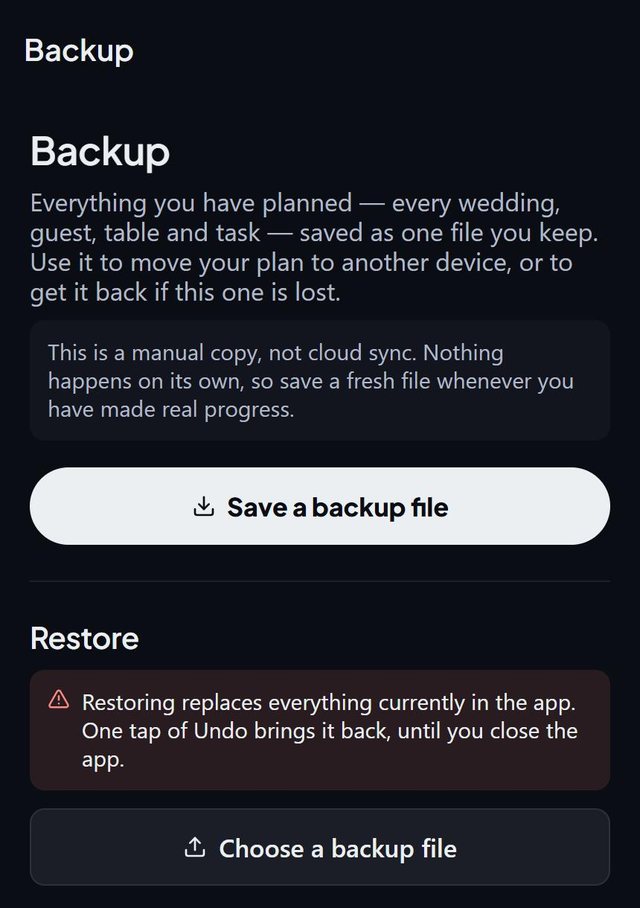 One-file backup: screen from the SeatSpot app