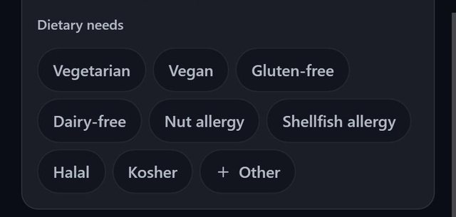 Dietary needs and allergies: screen from the SeatSpot app