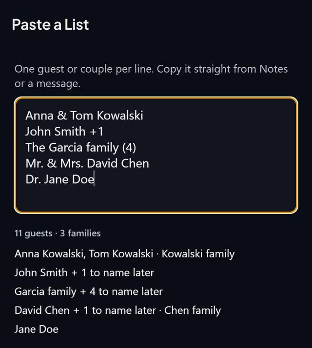 Paste your list, we'll sort it out: screen from the SeatSpot app